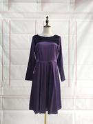 吊牌rmb1598~出口单16姆米真丝素绉缎深紫色，风琴褶纯真丝连衣裙