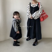 88韩国女童背带，连衣裙秋季韩版母女，外搭裙水洗连衣裙
