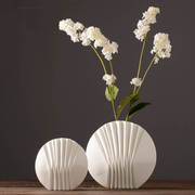 现代简约白色贝壳陶瓷花瓶摆件干花插花器创意客厅餐桌家居装饰品