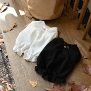 韩版秋冬宠物衣服蕾丝泡泡袖内搭黑白打底衫比熊约克夏泰迪小型犬