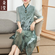 妈妈夏装中国风中长款连衣裙，中年女大码中老年质改良旗袍裙子