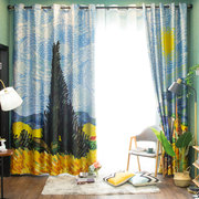梵高油画卡通印花加厚成品窗帘全遮光布定制装饰客厅卧室飘窗门帘
