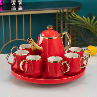 创意结婚杯子整套红色茶杯陶瓷，茶壶耐热茶具客厅茶壶送礼套装