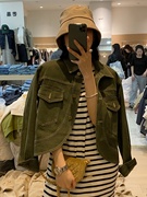 军绿色短款牛仔外套女春秋2023韩版复古时尚流行小个子夹克上衣潮