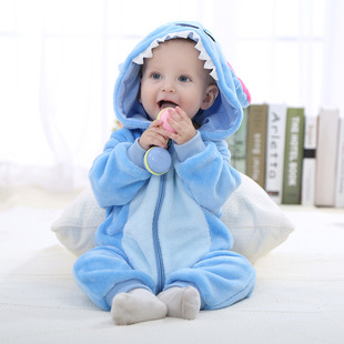 法兰绒婴幼童连体衣加厚外套儿童可爱动物爬爬服宝宝拉链大码睡衣