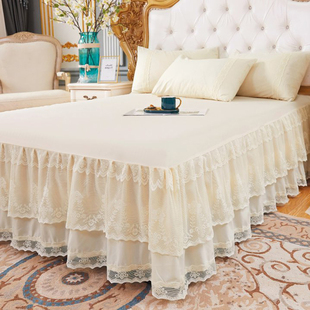 公主床罩床裙式单件，蕾丝花边欧式1.5m1.8x2.0米，2.2床套防滑保护套
