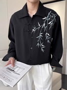 新中式男装中国风竹叶刺绣，白衬衫男高级感改良汉服，汉元素中山唐装