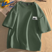 回力短袖男款夏季军绿色t恤纯棉运动宽松吸汗上衣2024半袖潮
