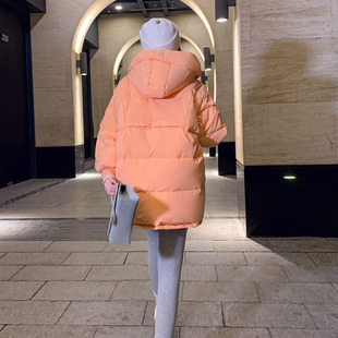 2023年奶橘色羽绒棉服女冬中长款小个子加厚棉衣韩版棉袄外套