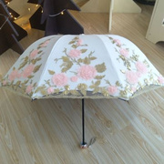 三折公主雨伞蕾丝花边，太阳伞防晒防紫外线，女士刺绣双层黑胶遮阳伞