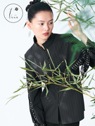花木深复古黑色衬衫女设计感小众立领衬衣，中式春装长袖女