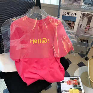 商场撤回夏季韩国女装粉红色宽松短袖T恤纯棉上衣潮
