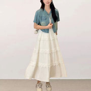 韩版减龄牛仔外套内搭白色蕾丝吊带裙套装裙女夏季甜美两件套