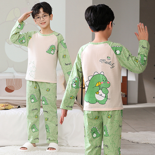儿童睡衣小男孩恐龙春秋季薄款长袖卡通可爱中大童纯棉家居服套装