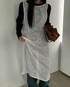 韩国东大门2024春款设计款系带无袖雪纺背心，连衣裙女叠穿罩裙