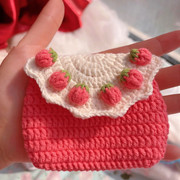珍珠草莓零钱包卡包耳机包手工(包手工)diy材料包毛线(包毛线)编织钩针手拿小包包