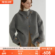 范洛2023冬季羊毛双面呢大衣女学院灰色金属扣短款毛呢子外套