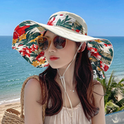 遮阳帽子女夏天沙滩帽防紫外线，海边度假防晒大檐帽，太阳帽折叠凉帽
