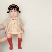 婴儿夏装中国风旗袍套装，女宝宝夏季薄款开衫无袖挂脖包屁衣两件套