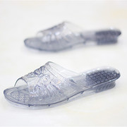 水晶拖鞋塑料果冻透明平跟凉拖鞋，女夏季厚底，防滑老式熟胶室外拖鞋