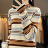 秋冬季羊绒衫女条纹拼色毛衣100%纯羊毛针织衫套头半高领打底