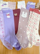 3-7岁买3双出口日本西松原单棉混女宝女童可爱兔子中长筒袜子