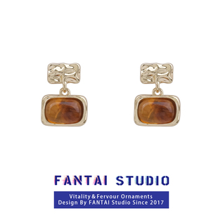 fantai金色琥珀耳钉女法式简约高级感轻奢时尚日常百搭设计感耳环