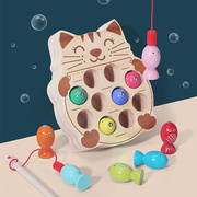 儿童益智玩具磁性小猫钓鱼游戏，专注力训练木质，钓鱼磁性玩具