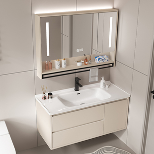 实木浴室柜陶瓷一体盆卫生间智能，洗手池洗脸盆柜，组合挂墙式洗漱台