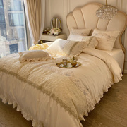 轻奢法式蕾丝四件套全棉，高级感100支床笠款床上用品，纯棉床单被套