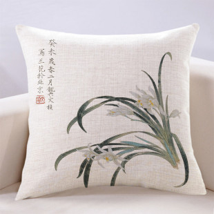 新中式抱枕中国风古典兰花靠垫，红木沙发客厅，亚麻棉麻小清新靠枕头