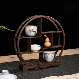 中式订婚糕点摆台置物架茶具收纳架，桌面博古架鸡翅木实木展示架子
