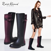 好雨时节 英伦女式高筒雨靴拼色质感橡胶雨鞋机车靴时尚马丁水鞋