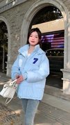 奶呼呼棉服女短款韩版宽松连帽浅蓝色棉衣设计感秋冬外套保暖棉袄