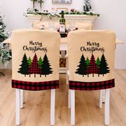 跨境圣诞节装饰用品印花椅子套红黑格子边圣诞树merrychristm