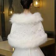 婚纱披肩冬季结婚新娘礼服外搭保暖婚礼配旗袍的仿皮草外套加厚