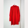 欧美外贸原单女秋冬季长袖高领，针织毛衣长(毛衣长)款，毛线裙破洞红色连衣裙