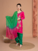 印度进口服饰民族风套装纯棉，刺绣旁遮比3件套长袖薄款玫红色