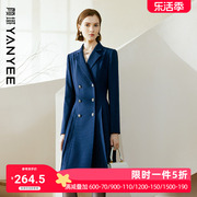 颜域气质西装领连衣裙冬季2023女装，时尚职业双排扣长袖一步裙