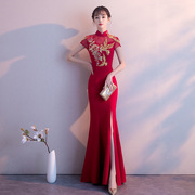 敬酒服旗袍2020夏季长款中式中国风新娘，结婚红色晚礼服女鱼尾