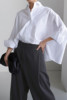 纯诗曼春夏长袖衬衫女韩版宽松大码纯棉，白色斗篷型蝙蝠袖时尚衬衣