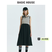 Basic House/百家好23夏季无袖连衣裙条纹拼接长裙B0143B55202