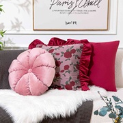 花朵抱枕套复古英伦荷叶边沙发客厅靠枕宫廷风酒红色床头靠垫