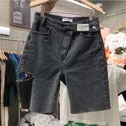速发设计感破洞五分牛仔短裤款夏季2021年新妹大码胖女妹mm显
