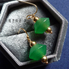 西亚天然绿玛瑙哑光飞碟珠耳环，个性水晶宝石，民族原创优芝设计
