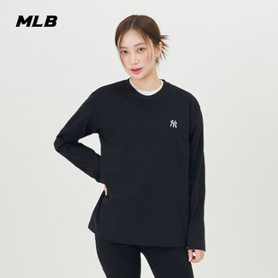 MLB 男女情侣T恤纯色圆领长袖简约百搭上衣24夏季TSB01