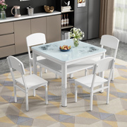 正方形餐桌椅组合小户型钢化玻璃，吃饭桌时尚，双层四方桌家用小桌子
