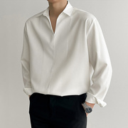 意式那不勒斯白衬衫男长袖套头英伦雅痞t恤男装高级感韩系v领衬衣