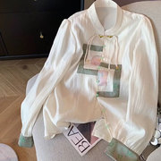 新中式轻国风白色衬衫女夏装唐装高级感宽松独特别致内搭长袖上衣