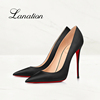 lanatino黑色绸缎红底高跟鞋优雅气质浅口尖头，细跟法式12cm单鞋